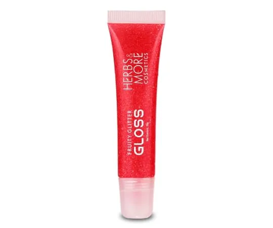 Herbs & More Cosmetics Fruity Lip Gloss Glitter – High Shine, Long-Lasting Moisture, Lightweight Non-Sticky Formula for Sparkling Lips - 10ml (Raspberry, 10ML)