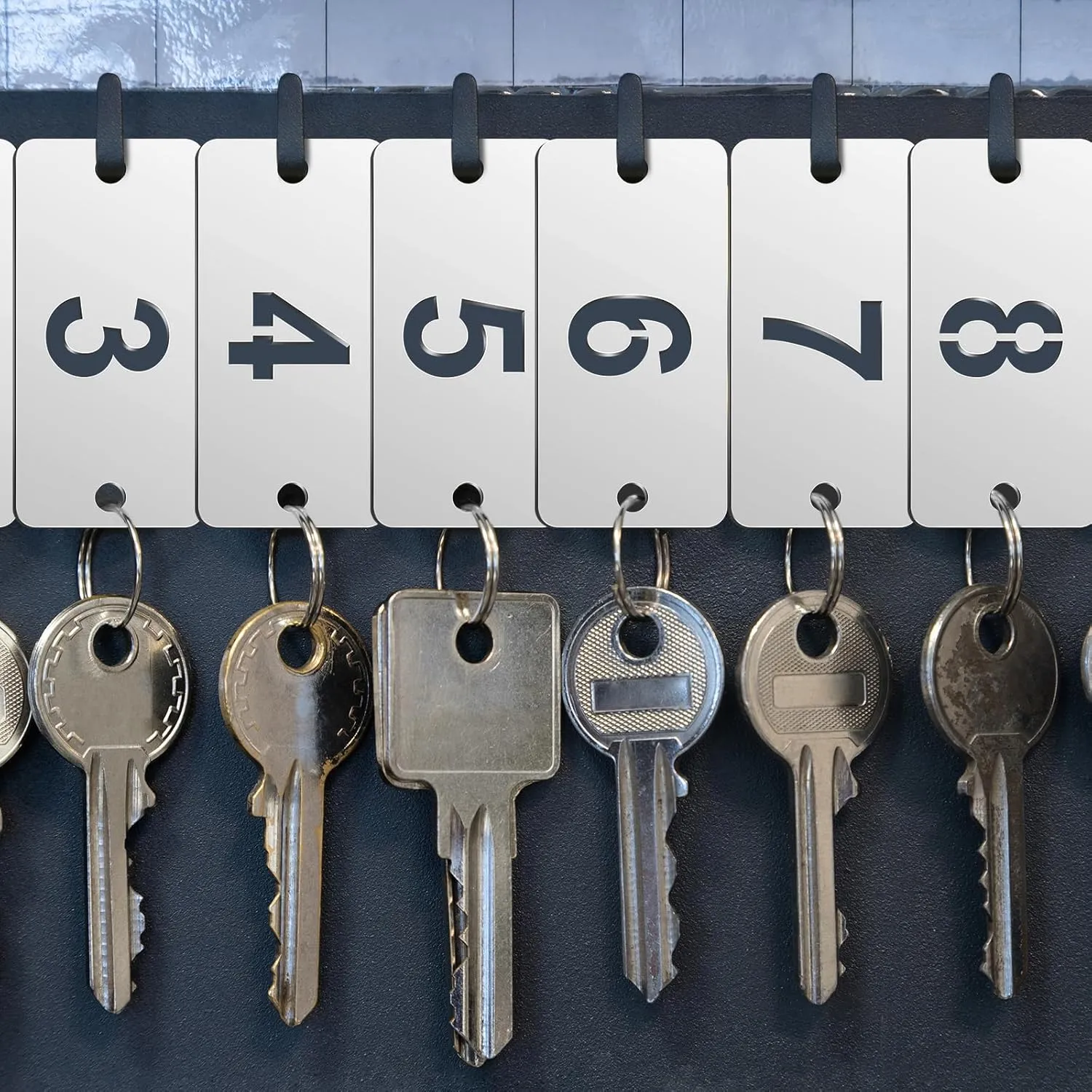 Hicarer Metal Numbered Tags Stainless Steel Number ID Key Tags with Holes Numbered Key Rings Chain(1-100, Rectangle,1.57 x 0.79 Inches)