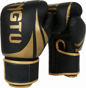 High-Impact Boxing Gloves for Adults, Black Gold, Cushioned Foam, Pu Tear-Resistant Material, Elastic Wrist Support, 10 Oz, Hand Size 6.3-7.9