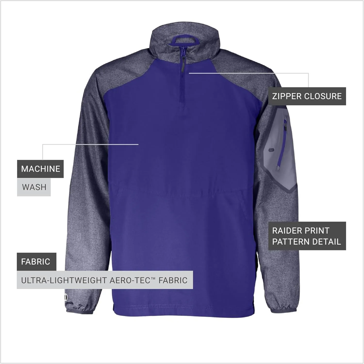 Holloway Raider Pullover Cage Jacket - Weather-Resistant, Ultra-Light, Quarter Zip, Sleeve Pocket - For Outdoors & Travel