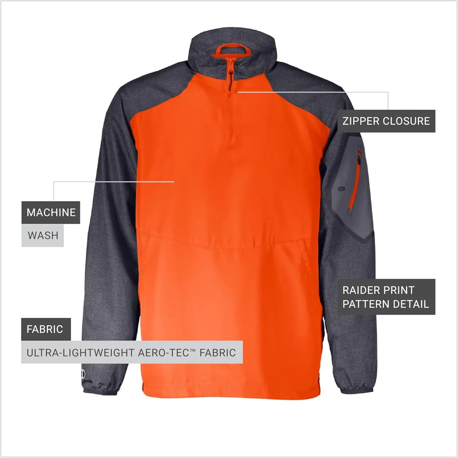 Holloway Raider Pullover Cage Jacket - Weather-Resistant, Ultra-Light, Quarter Zip, Sleeve Pocket - For Outdoors & Travel