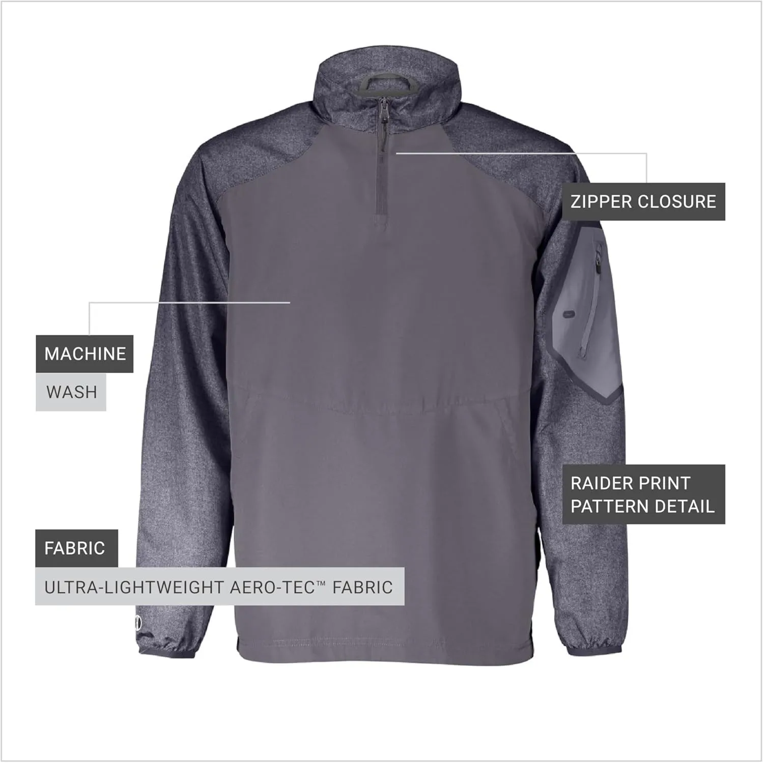 Holloway Raider Pullover Cage Jacket - Weather-Resistant, Ultra-Light, Quarter Zip, Sleeve Pocket - For Outdoors & Travel