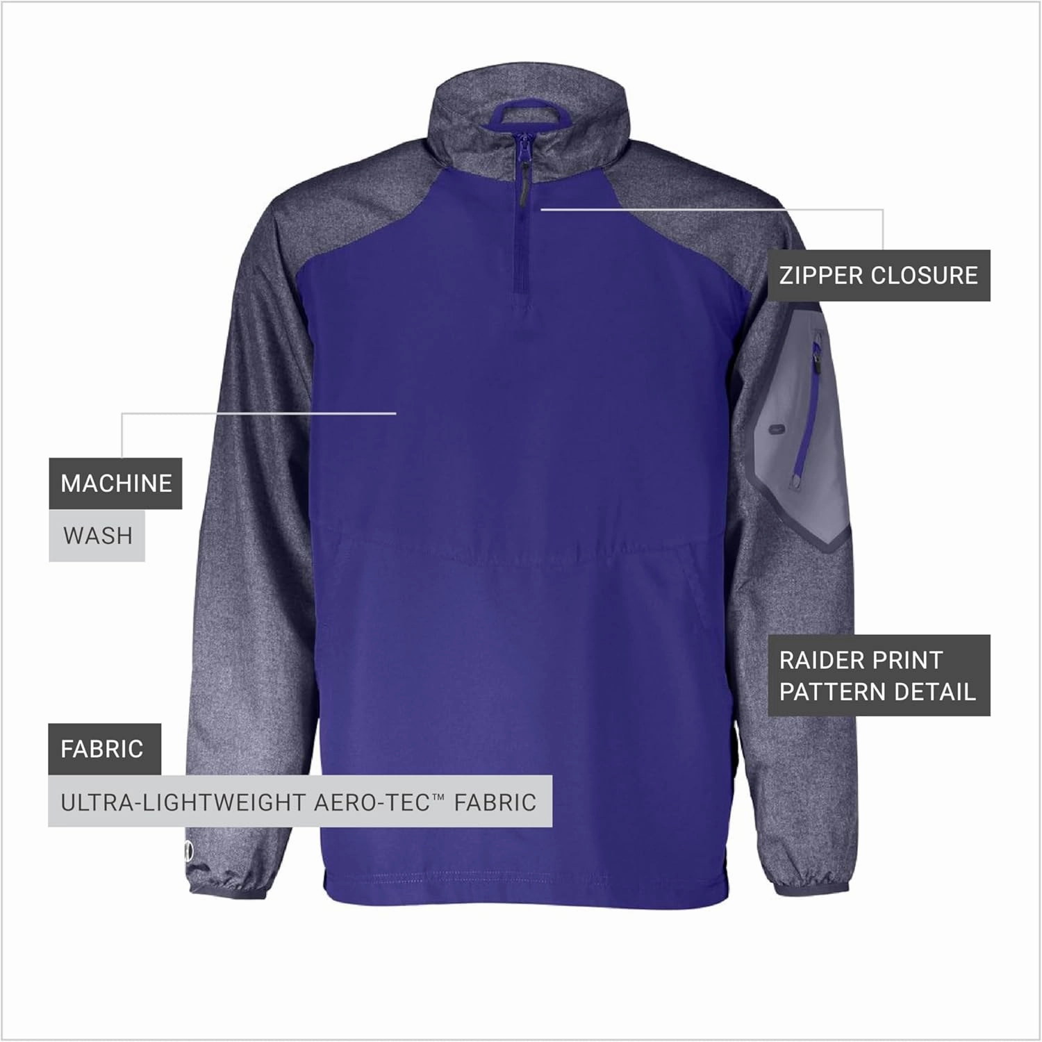 Holloway Raider Pullover Cage Jacket - Weather-Resistant, Ultra-Light, Quarter Zip, Sleeve Pocket - For Outdoors & Travel