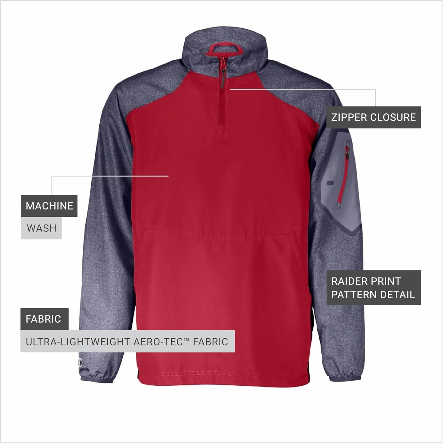 Holloway Raider Pullover Cage Jacket - Weather-Resistant, Ultra-Light, Quarter Zip, Sleeve Pocket - For Outdoors & Travel