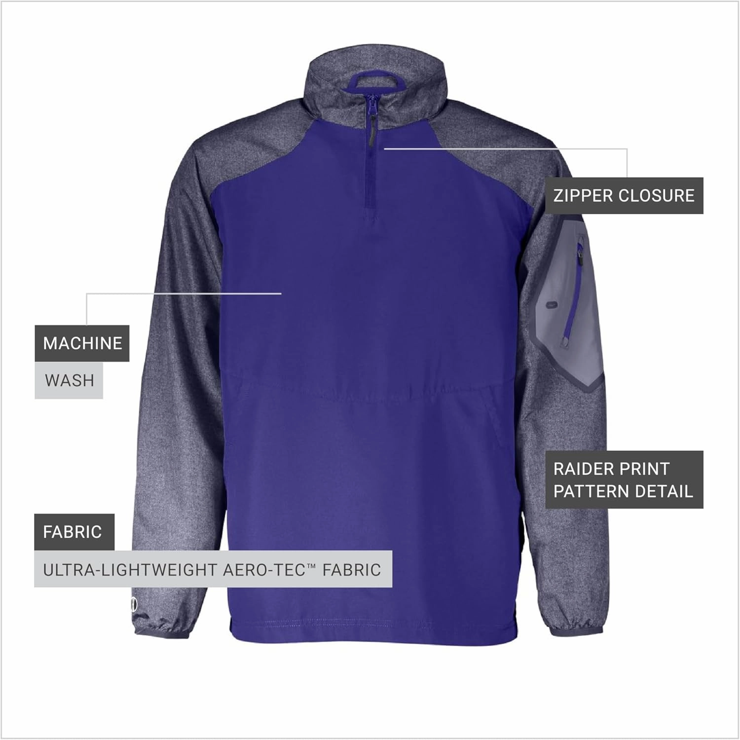 Holloway Raider Pullover Cage Jacket - Weather-Resistant, Ultra-Light, Quarter Zip, Sleeve Pocket - For Outdoors & Travel