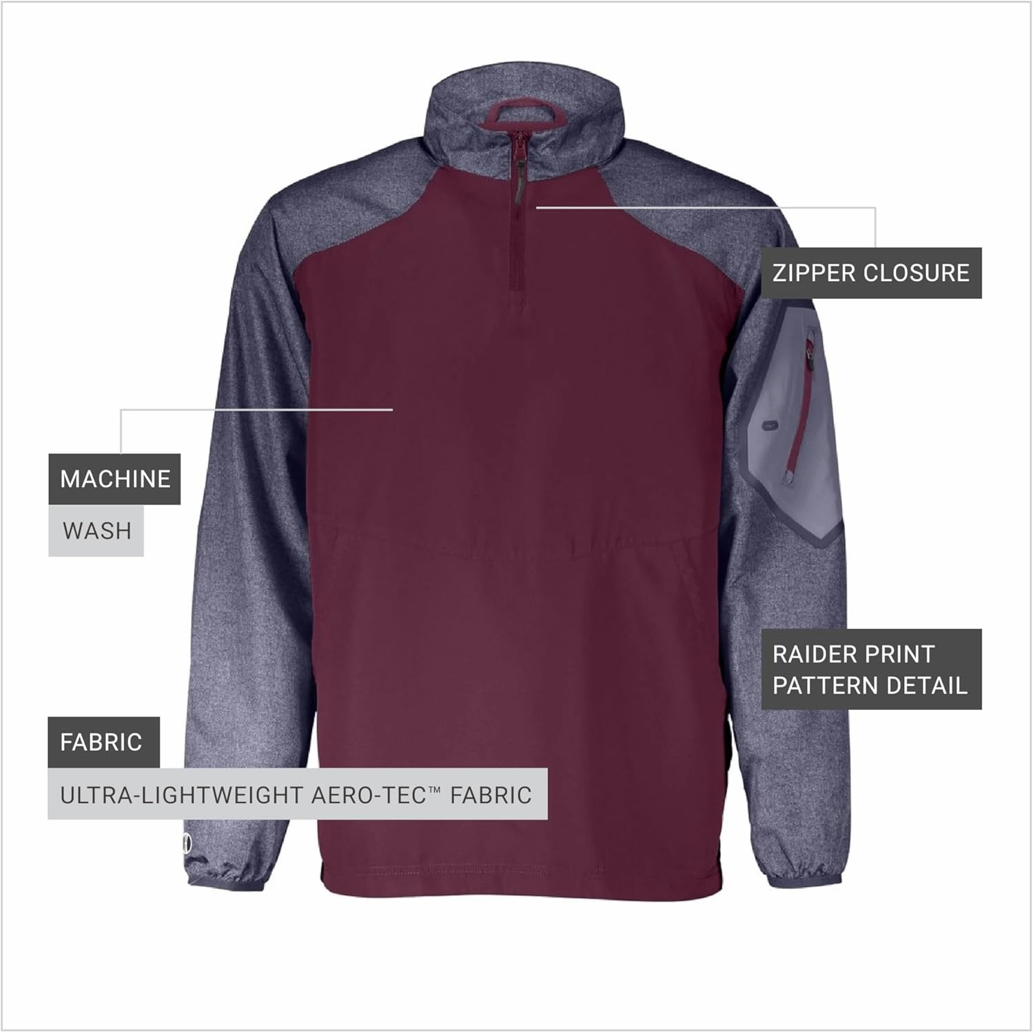 Holloway Raider Pullover Cage Jacket - Weather-Resistant, Ultra-Light, Quarter Zip, Sleeve Pocket - For Outdoors & Travel