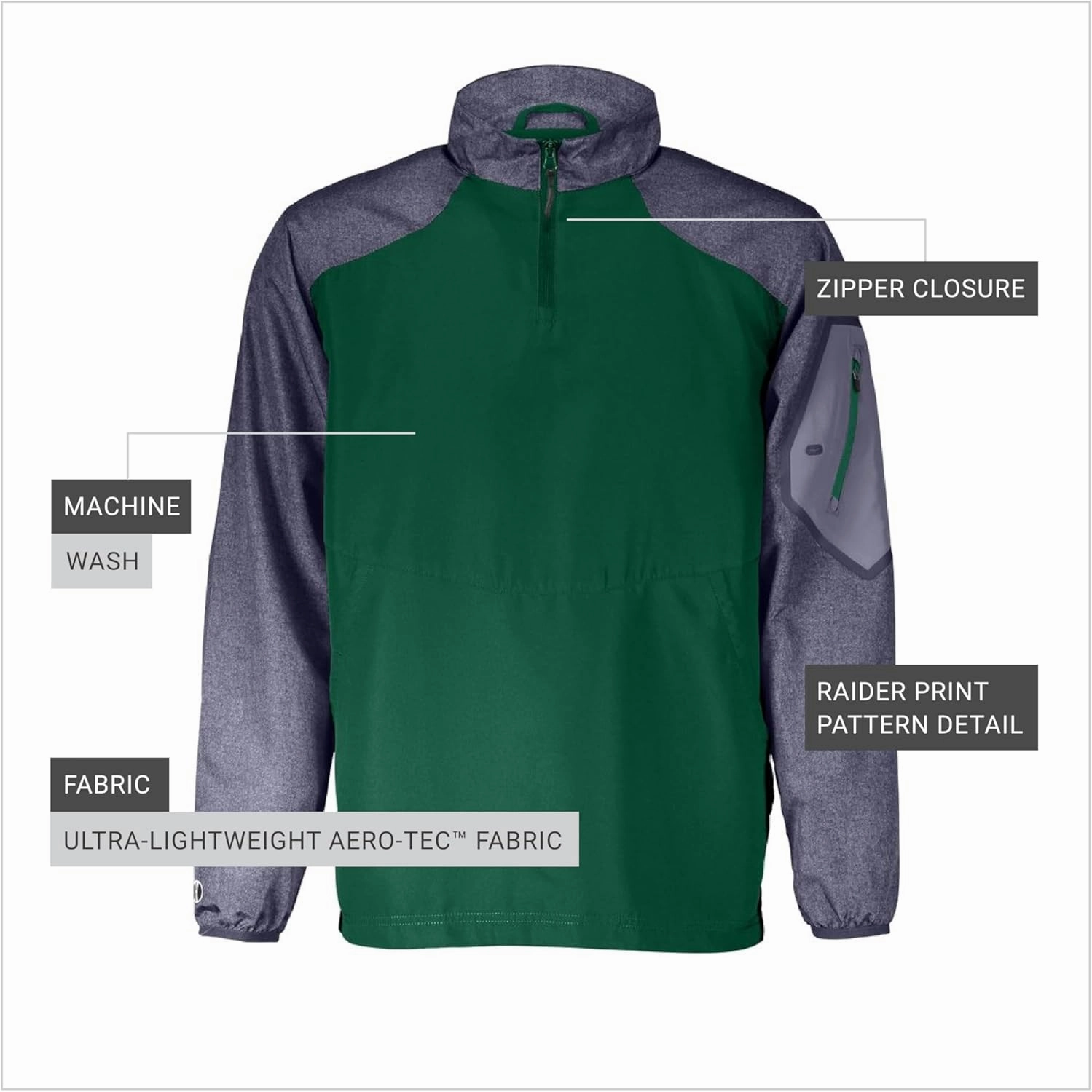 Holloway Raider Pullover Cage Jacket - Weather-Resistant, Ultra-Light, Quarter Zip, Sleeve Pocket - For Outdoors & Travel