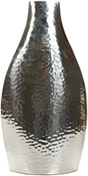 Hosley 17 Inch High Silver Color Metal Vase Contemporary Statement Piece for Stunning Floral Arrangements and Modern Home D cor Sculptural Elegance