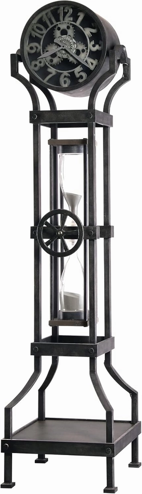 Howard Miller Hourglass III Floor Clock, Black Finish Hourglass Accent Sand Timer & Incandescent Light Bulb with Metal Frame, Arabic Numerals Perfect Timepiece for Office & Home Decor