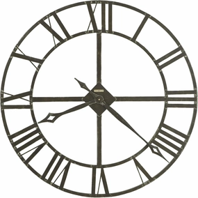 Howard Miller Lacy II Wall Clock - Round Metal Decor, Battery-Operated Analog Clock, Large Roman Numerals, Quartz Movement, Vintage, Gray Finished, for Living Room, Kitchen, Office, and Bedroom Decor