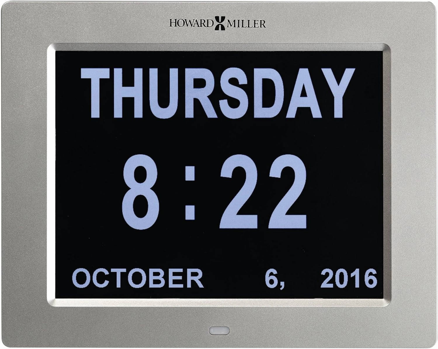 Howard Miller Memory Wall Clock 625-632 – Satin Silver Case, LED-Backlit Display, 12/24 Hour Time Display, Multi-Lingual, Modern Home Decor, AC Powered