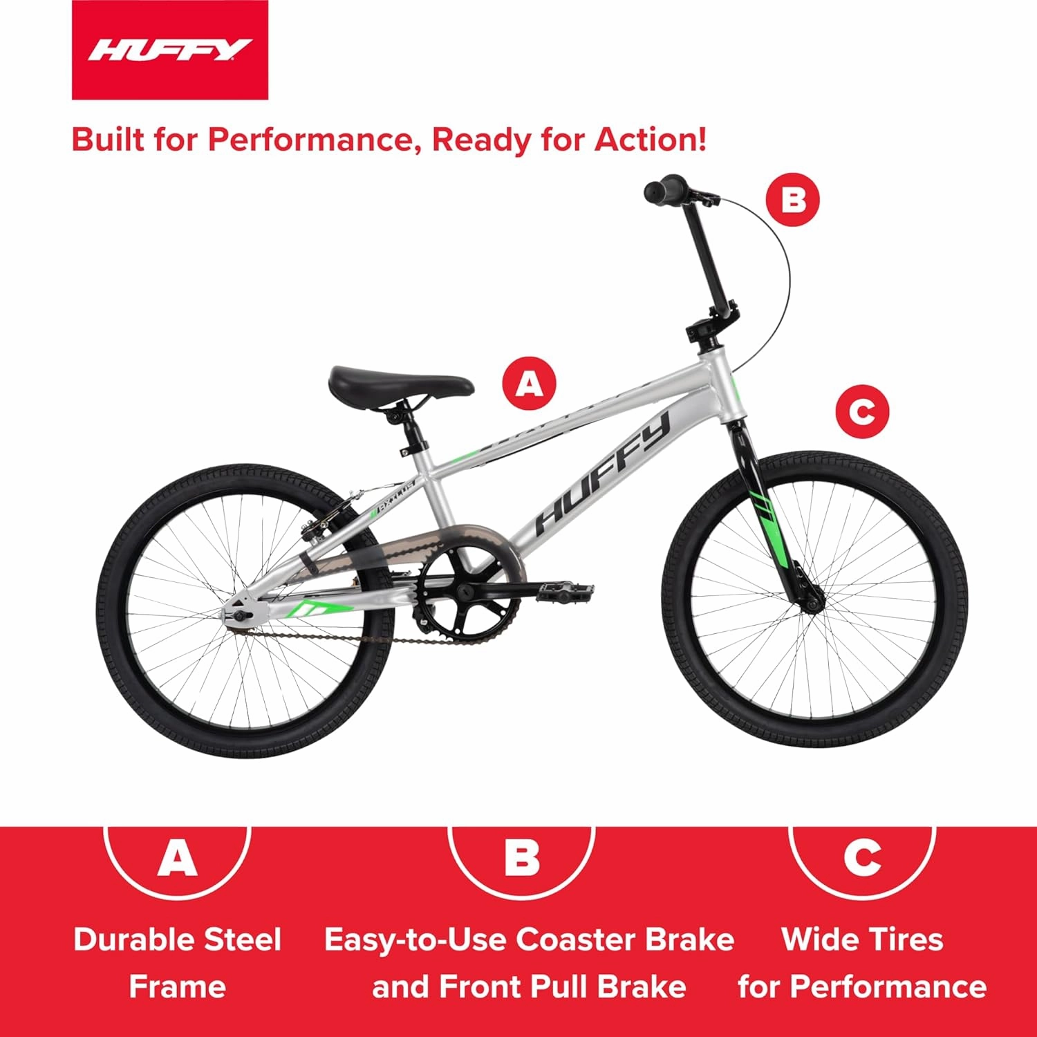 Huffy 20 Inch BMX Bikes for Kids, Multiple Color Options and Designs Available, Ideal for Ages 5  Years Old, Adjustable Seat, BMX Features, Durable, Stunts & Tricks Bicycle