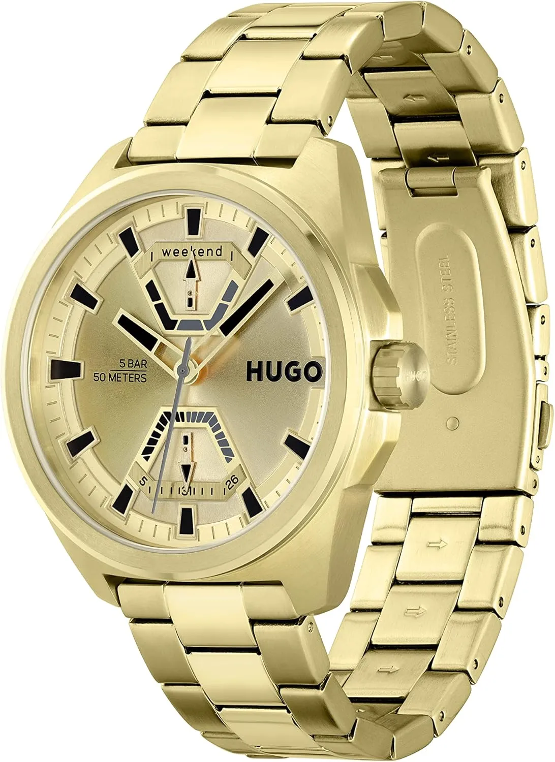 HUGO #Expose Men's Multifunction Stainless Steel and Link Bracelet Watch, Color:Silver (Model: 1530242)