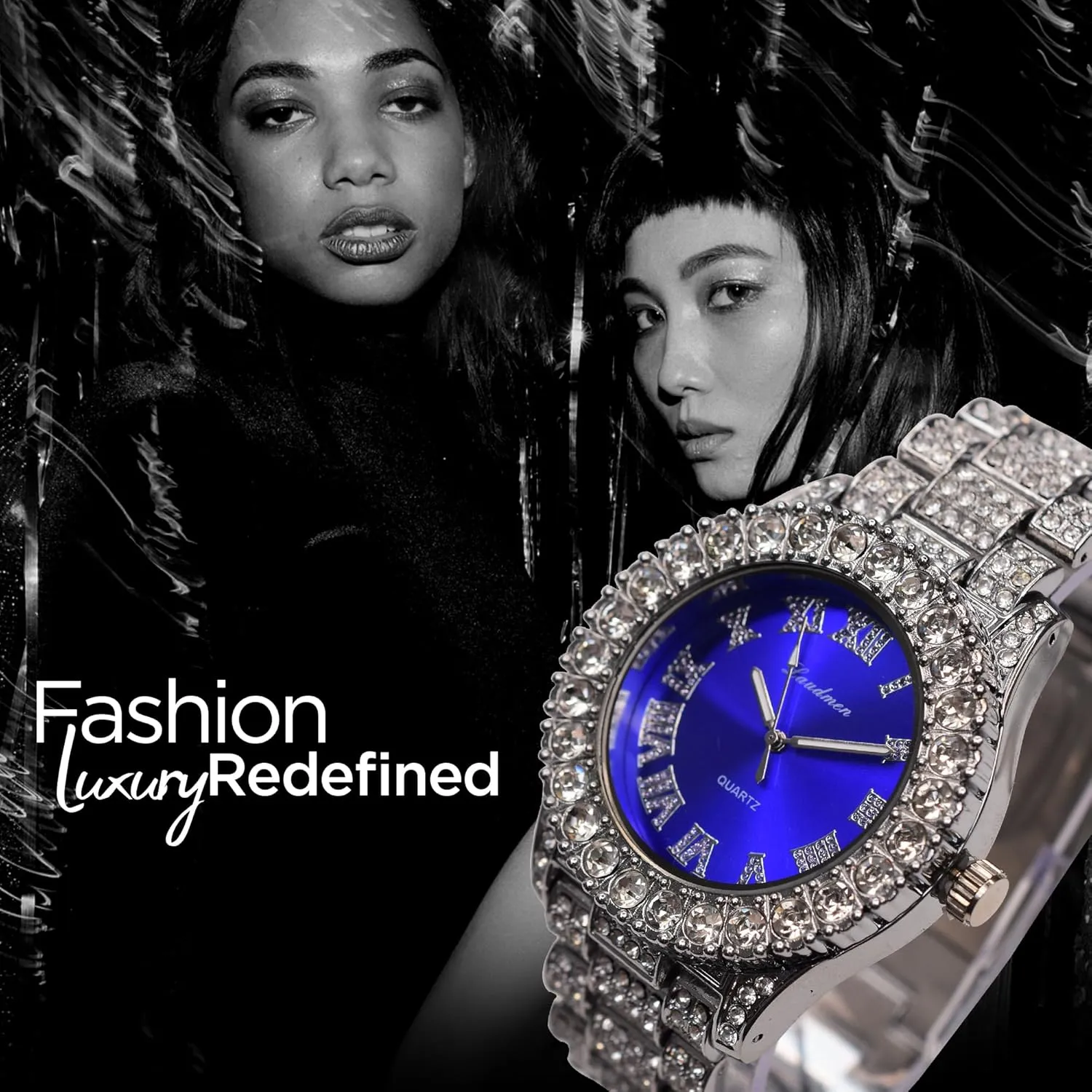 Iced Out 44MM Colorful Dial Gold Plated Big Diamond Roman Numeral Watch, Full Icy Cuban Link 18 Inch Necklace Chain, Bracelet Luxury Bling Gift Set