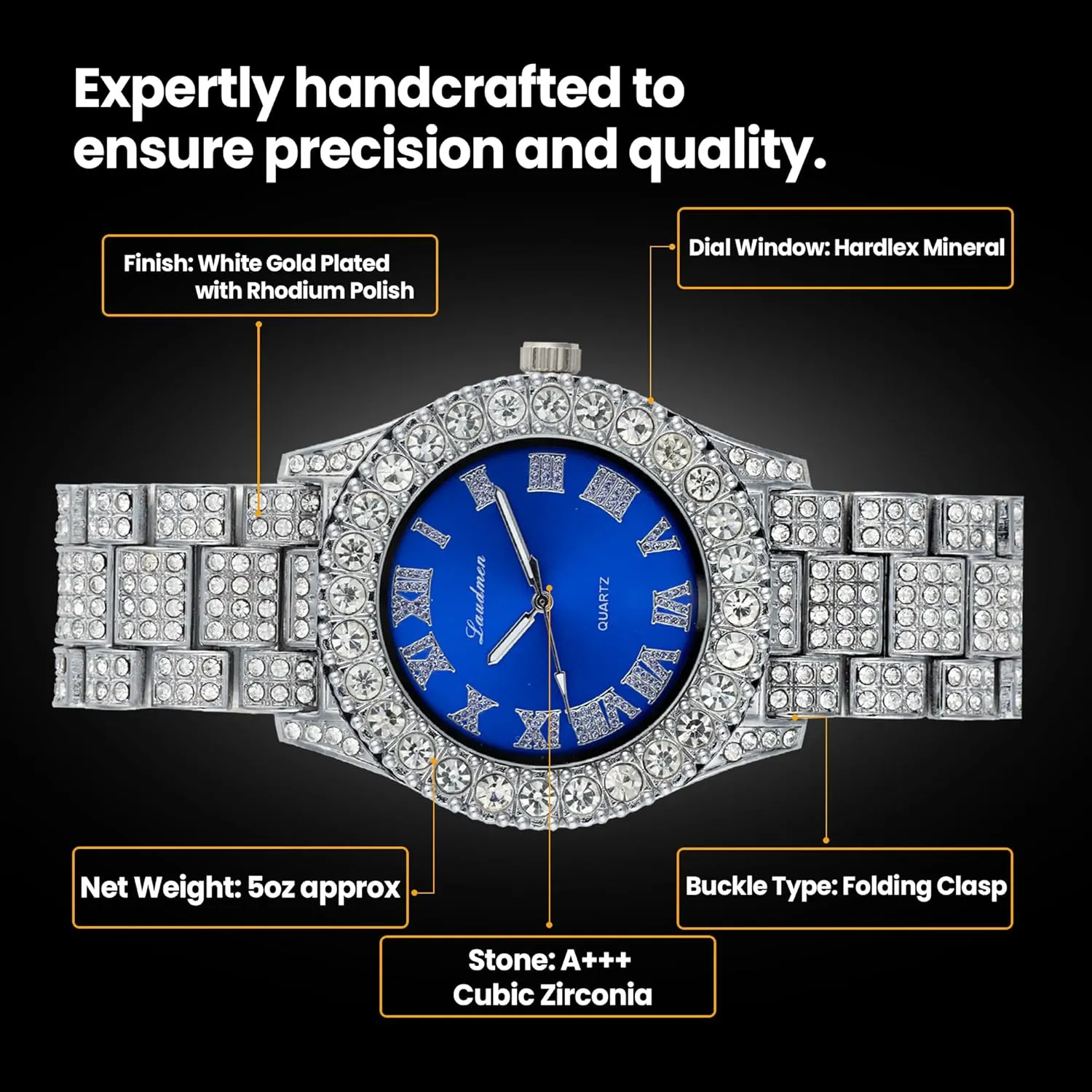 Iced Out 44MM Colorful Dial Gold Plated Big Diamond Roman Numeral Watch, Full Icy Cuban Link 18 Inch Necklace Chain, Bracelet Luxury Bling Gift Set
