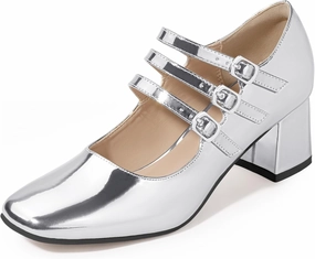 IDIFU IN2 Mary Jane Shoes Women's Pumps Dress Shoes for Women Block Chunky Low Short Square Closed Toe Thick Heels Wedding Work Prom Bride Lady Flight Attendant Comfortable Cute Vintage Pumps Shoes