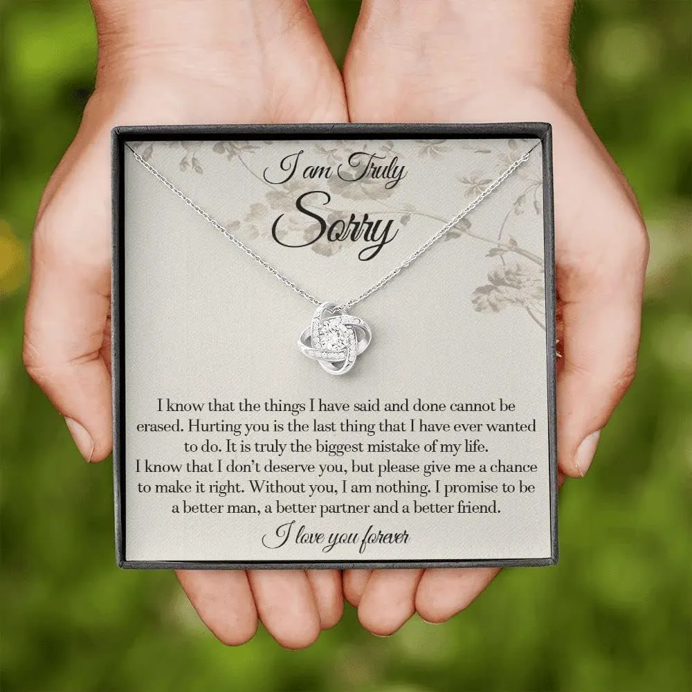 I'm Sorry Gifts For Her, Sorry Gift, Apology Card, Apology Necklace, Forgive Me Jewelry, Sorry Partner Stainless Sterling Silver Forever Love Necklace Box With LED Light