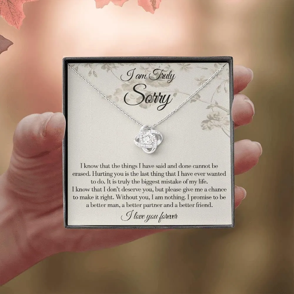 I'm Sorry Gifts For Her, Sorry Gift, Apology Card, Apology Necklace, Forgive Me Jewelry, Sorry Partner Stainless Sterling Silver Forever Love Necklace Box With LED Light