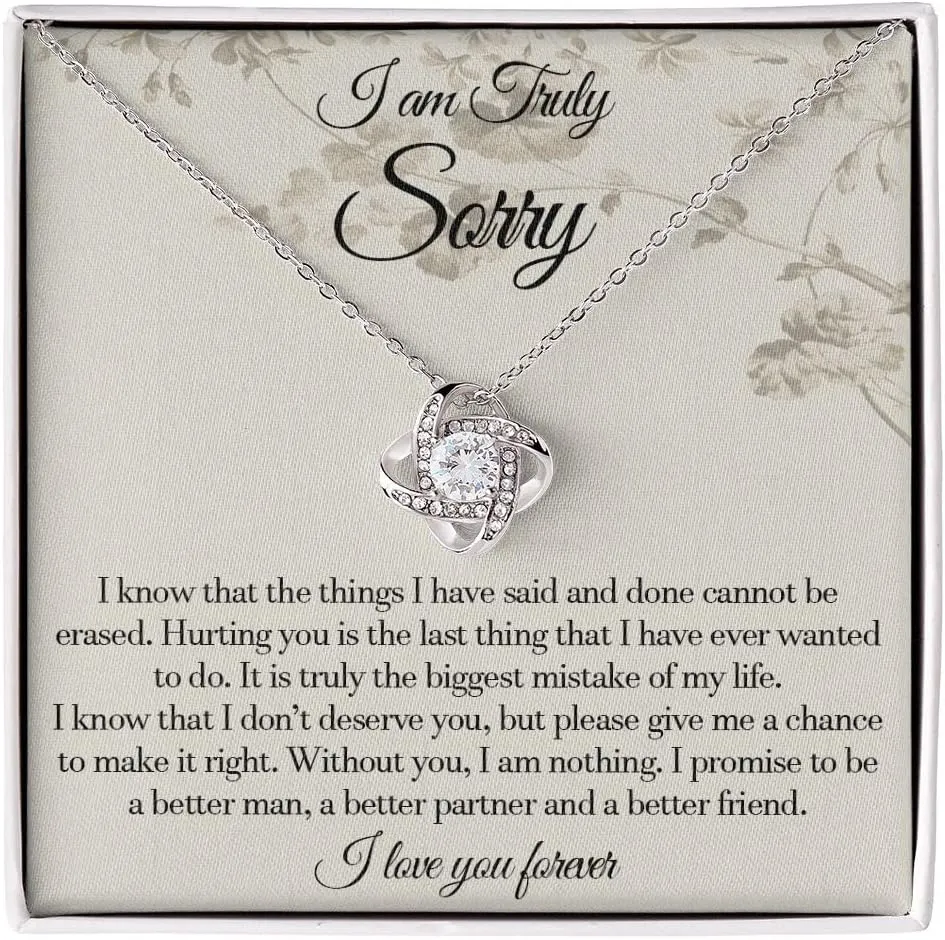 I'm Sorry Gifts For Her, Sorry Gift, Apology Card, Apology Necklace, Forgive Me Jewelry, Sorry Partner Stainless Sterling Silver Forever Love Necklace Box With LED Light