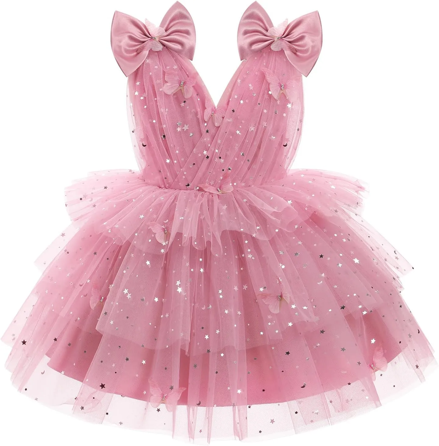 IMEKIS Toddler Girls Butterfly Birthday Dress Rainbow Tulle Formal Wedding Party Ruffle Tutu Dresses Photo Shoot
