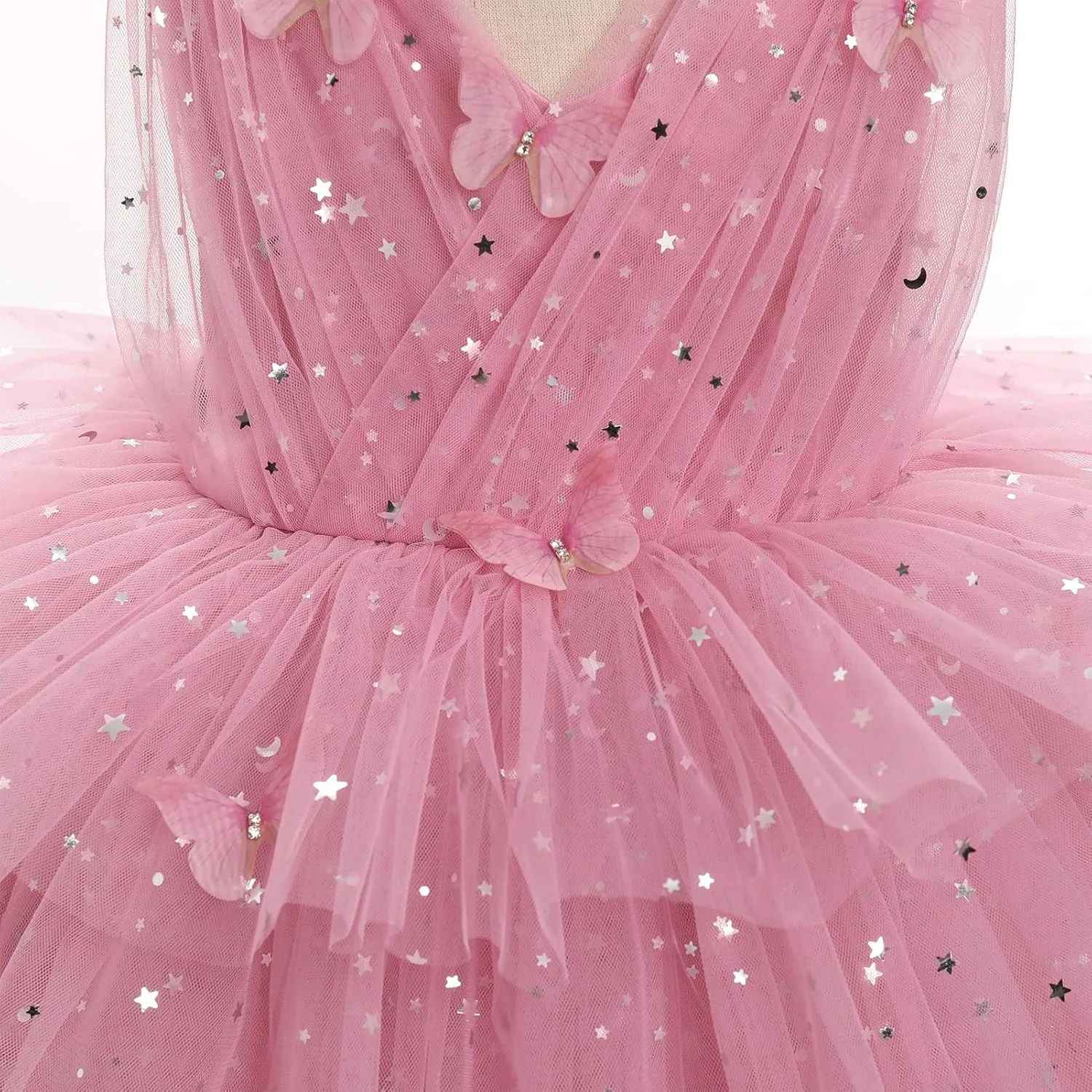 IMEKIS Toddler Girls Butterfly Birthday Dress Rainbow Tulle Formal Wedding Party Ruffle Tutu Dresses Photo Shoot