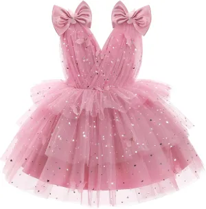IMEKIS Toddler Girls Butterfly Birthday Dress Rainbow Tulle Formal Wedding Party Ruffle Tutu Dresses Photo Shoot