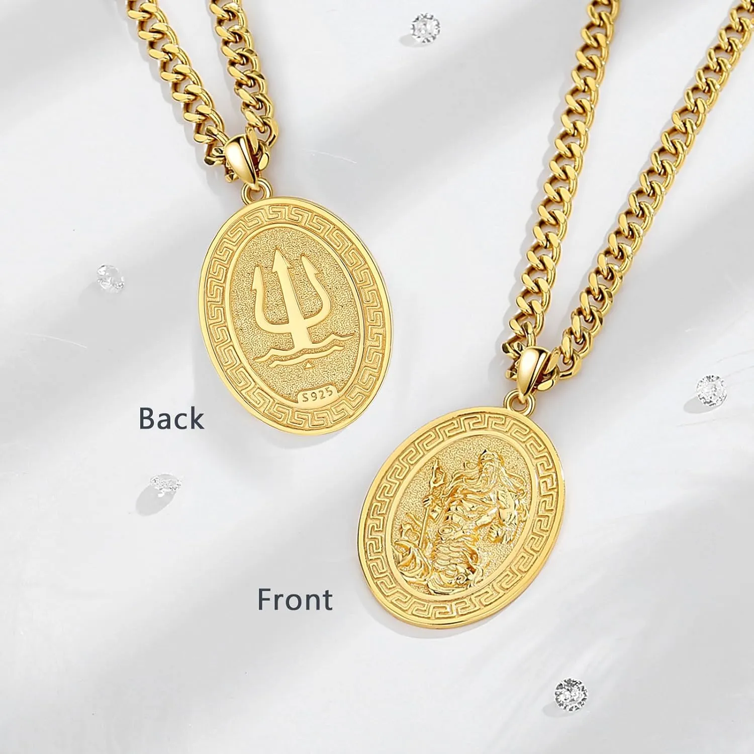 INFUSEU Unique St Michael Poseidon Trident Pendant Necklace, Men Womens Power Protection Gift, 22 2 Inch Chain