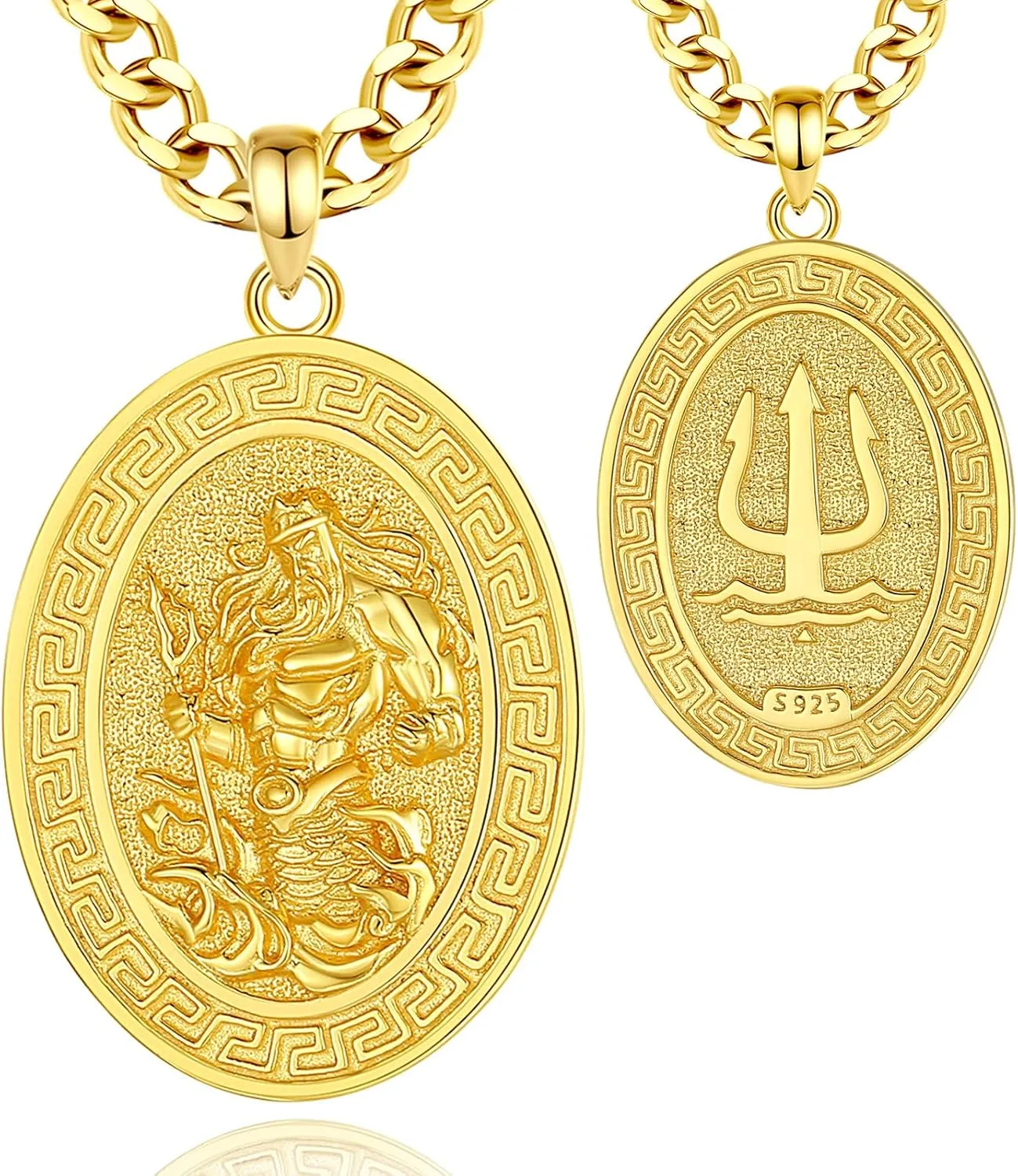 INFUSEU Unique St Michael Poseidon Trident Pendant Necklace, Men Womens Power Protection Gift, 22 2 Inch Chain