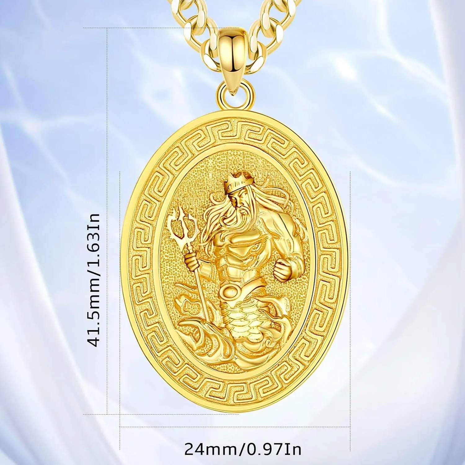INFUSEU Unique St Michael Poseidon Trident Pendant Necklace, Men Womens Power Protection Gift, 22 2 Inch Chain