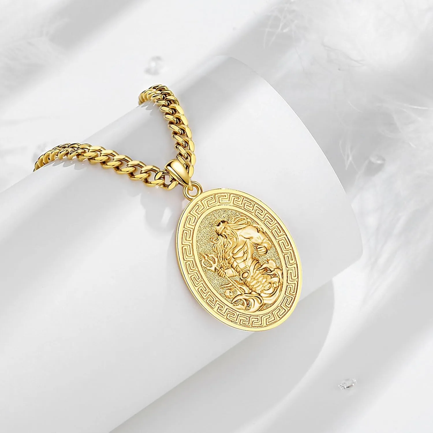 INFUSEU Unique St Michael Poseidon Trident Pendant Necklace, Men Womens Power Protection Gift, 22 2 Inch Chain