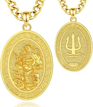 INFUSEU Unique St Michael Poseidon Trident Pendant Necklace, Men Womens Power Protection Gift, 22 2 Inch Chain