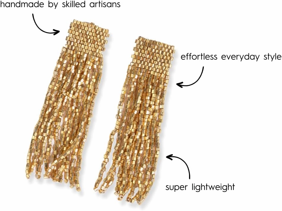 INK ALLOY Beaded Earrings for Women Dangling, Marilyn Luxe Seed Bead Fringe Tassel Earrings, Hypoallergenic Handmade Jewelry for the Modern Bohemian, 2.25-Inch Length