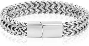 Invicta Silver Bracelet for Men, Stainless Steel Chain Jewelry, Polished Double Franco, 14mm, 8.75"