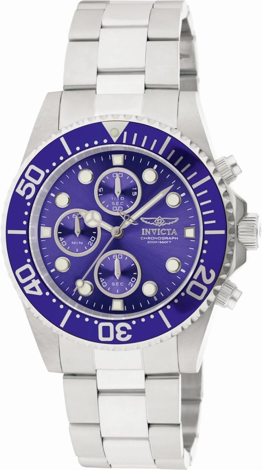 Invicta Men's 1769 Pro Diver Collection Stainless Steel Bracelet Watch with Silver/Blue Dial