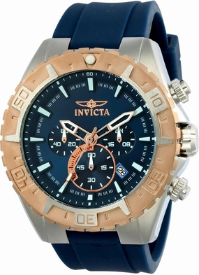 Invicta Men's Aviator Stainless Steel Quartz Watch with Silicone Strap, Blue, 26 (Model: 22523)