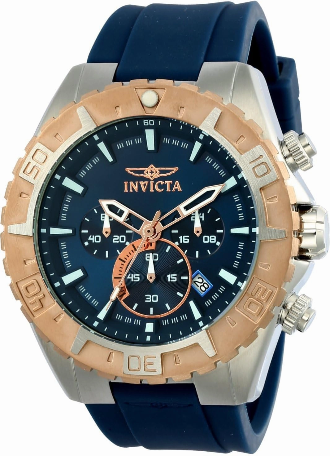 Invicta Men's Aviator Stainless Steel Quartz Watch with Silicone Strap, Blue, 26 (Model: 22523)