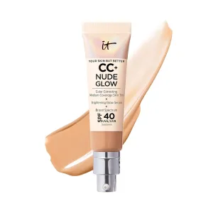 IT Cosmetics CC  Nude Glow - Lightweight Foundation & Brightening Glow Serum with SPF 40, Medium Coverage, Formulated With Niacinamide & Hyaluronic Acid, For All Skin Types, 1.08 fl oz
