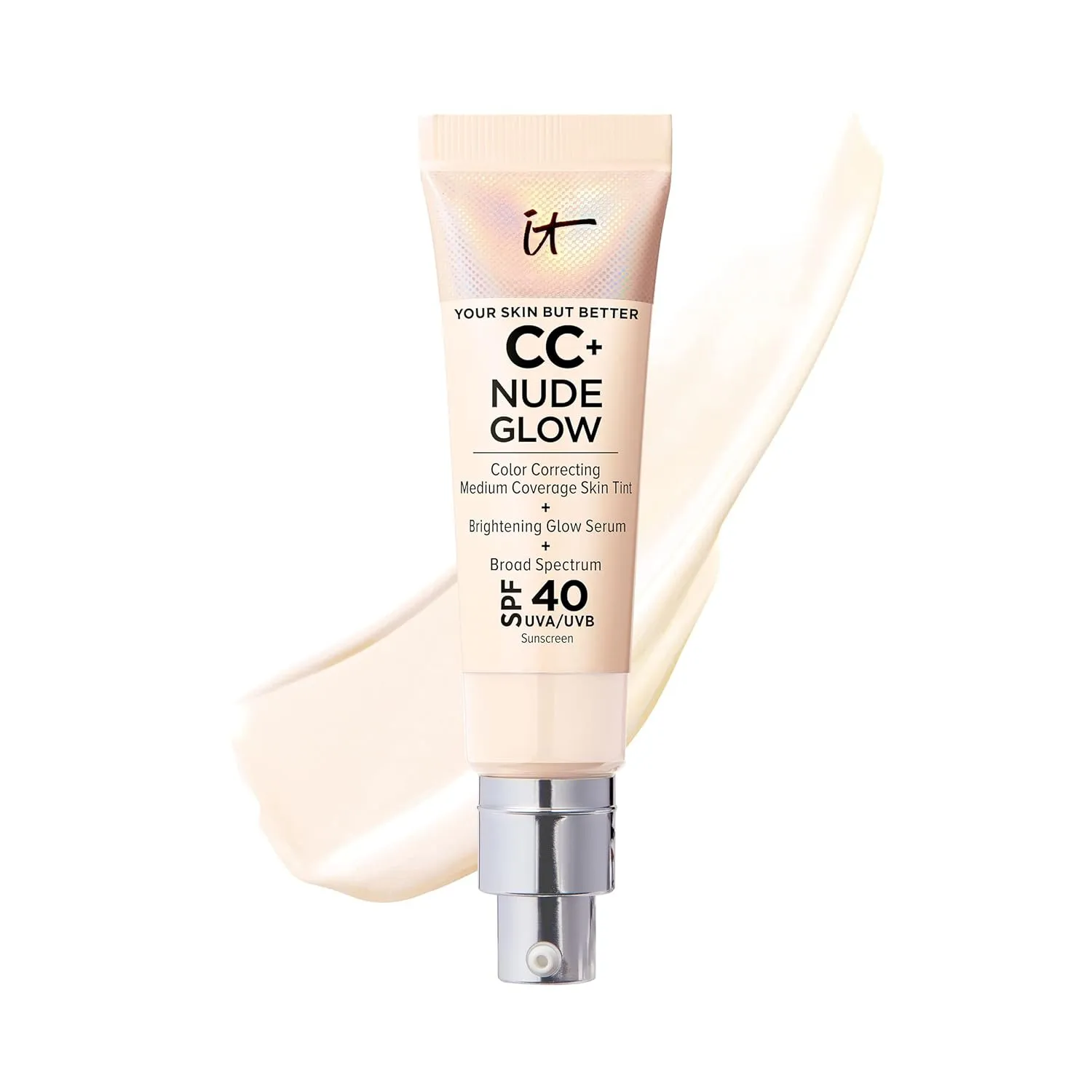 IT Cosmetics CC  Nude Glow Lightweight Foundation   Glow Serum with SPF 40 - With Niacinamide, Hyaluronic Acid & Green Tea Extract - 1.08 fl oz