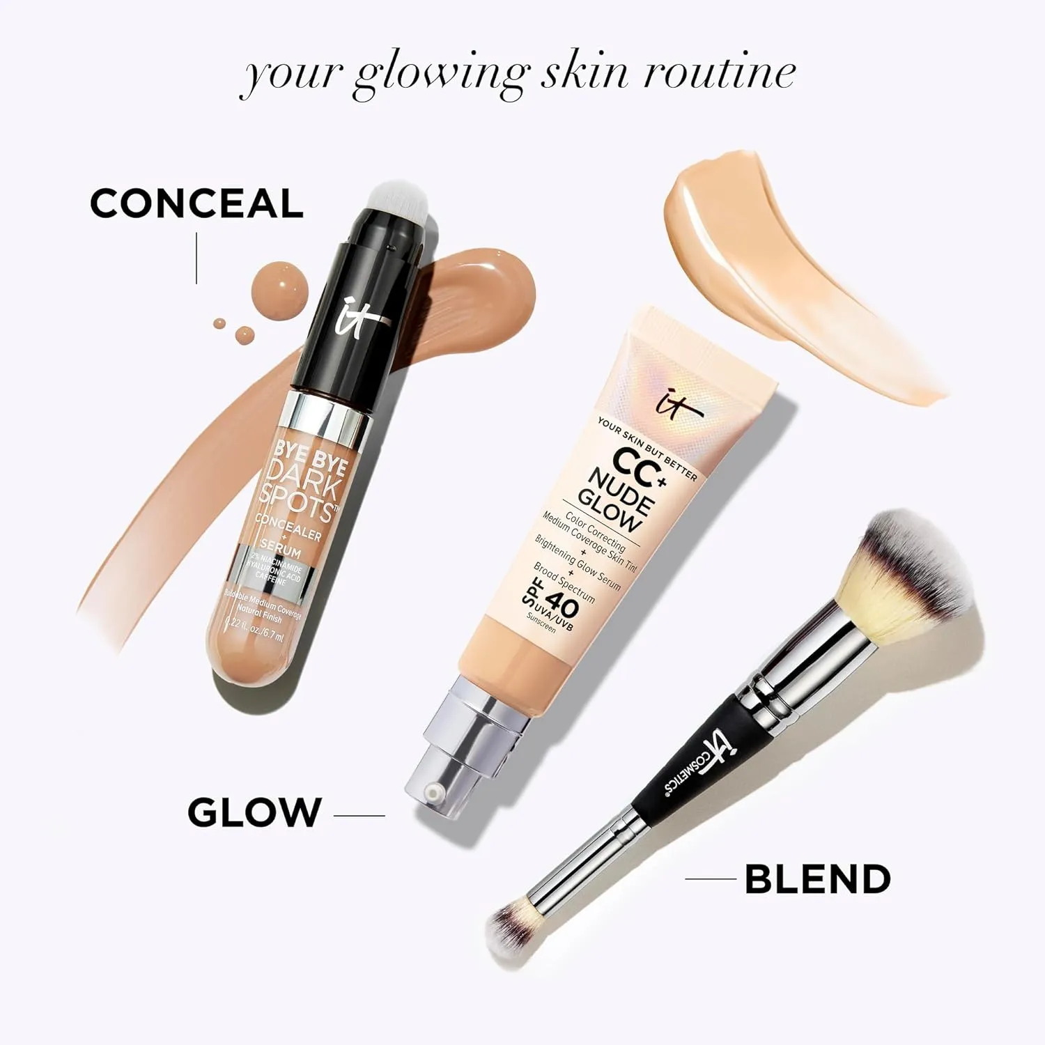 IT Cosmetics CC  Nude Glow Lightweight Foundation   Glow Serum with SPF 40 - With Niacinamide, Hyaluronic Acid & Green Tea Extract - 1.08 fl oz