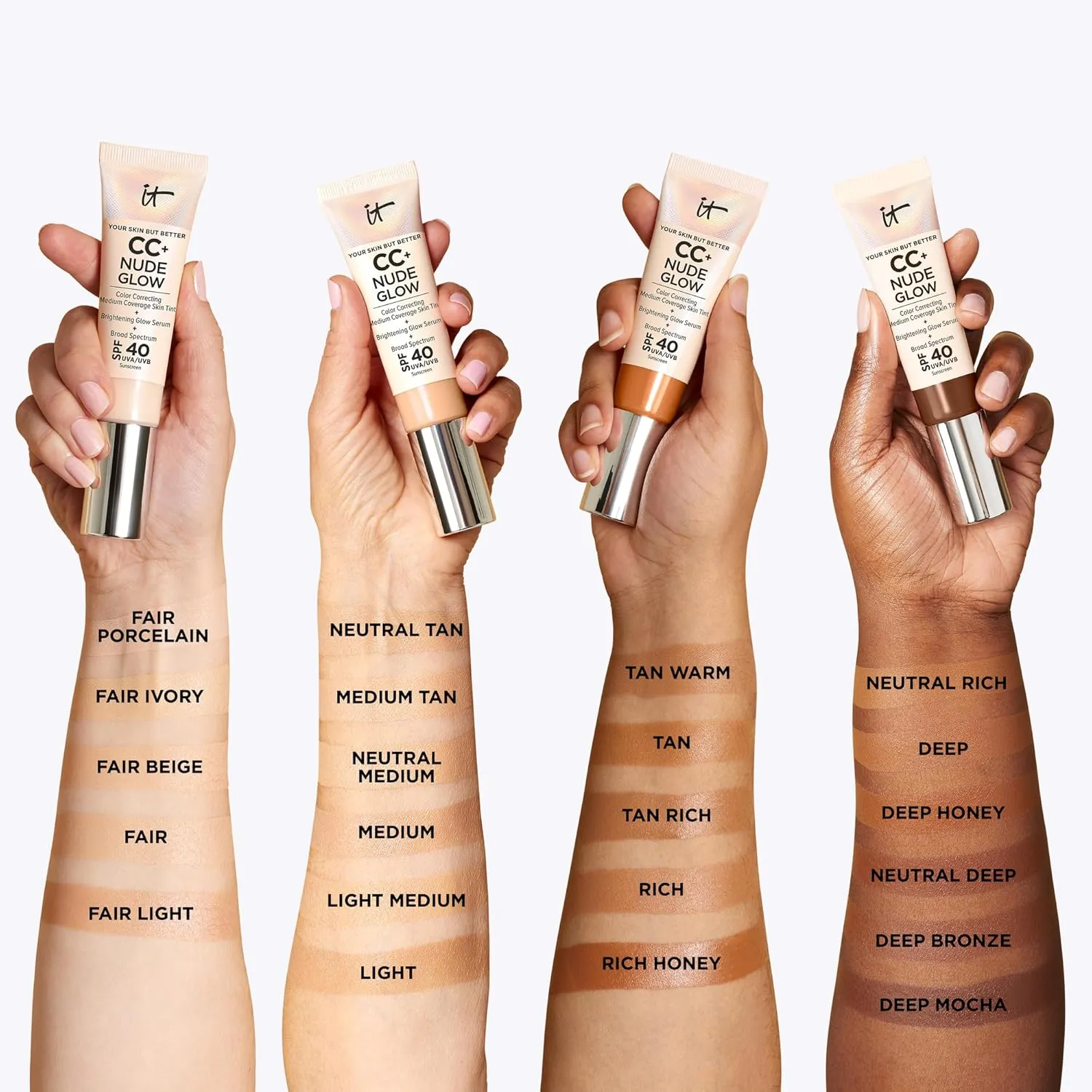 IT Cosmetics CC  Nude Glow Lightweight Foundation   Glow Serum with SPF 40 - With Niacinamide, Hyaluronic Acid & Green Tea Extract - 1.08 fl oz