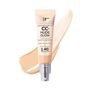 IT Cosmetics CC  Nude Glow Lightweight Foundation   Glow Serum with SPF 40 - With Niacinamide, Hyaluronic Acid & Green Tea Extract - 1.08 fl oz