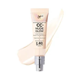 IT Cosmetics CC  Nude Glow Lightweight Foundation   Glow Serum with SPF 40 - With Niacinamide, Hyaluronic Acid & Green Tea Extract - 1.08 fl oz