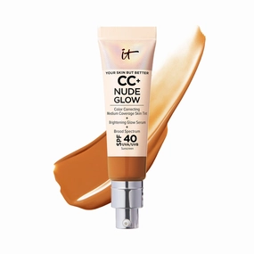 IT Cosmetics CC  Nude Glow Lightweight Foundation   Glow Serum with SPF 40 - With Niacinamide, Hyaluronic Acid & Green Tea Extract - Rich - 1.08 fl oz