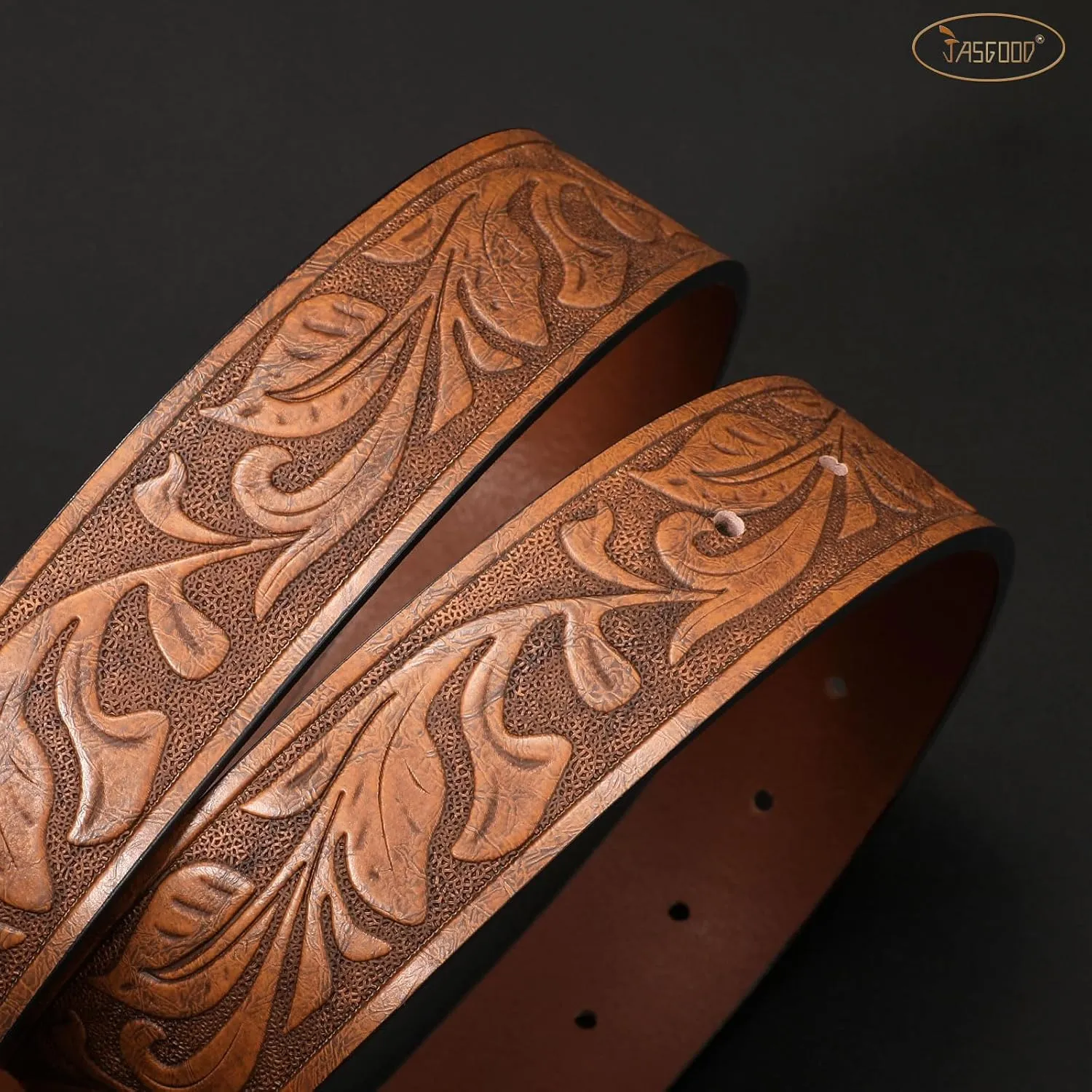 JASGOOD Men Leather Western Belt, Cowboy Cowgirl Country Belt with Longhorn Cow Vintage Engraved Buckle Belt for Jeans