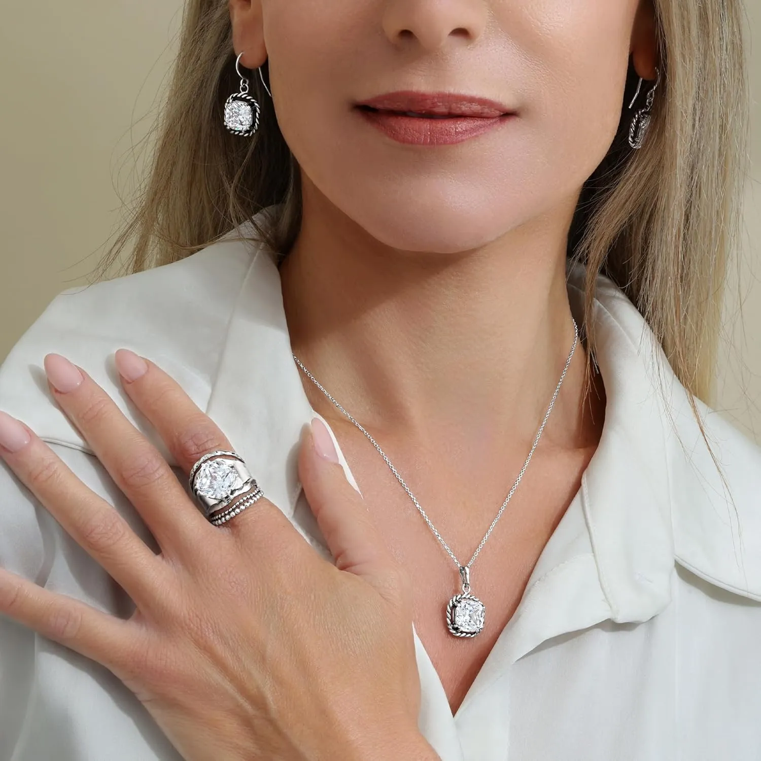 JEAN RACHEL JEWELRY 925 Sterling Silver Ring - Bold with Prong-Set Cubic Zirconia Vintage Design - Hypoallergenic, Lead & Nickel Free - Artisan Handcrafted Statement Rings for Women