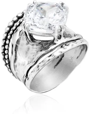 JEAN RACHEL JEWELRY 925 Sterling Silver Ring - Bold with Prong-Set Cubic Zirconia Vintage Design - Hypoallergenic, Lead & Nickel Free - Artisan Handcrafted Statement Rings for Women