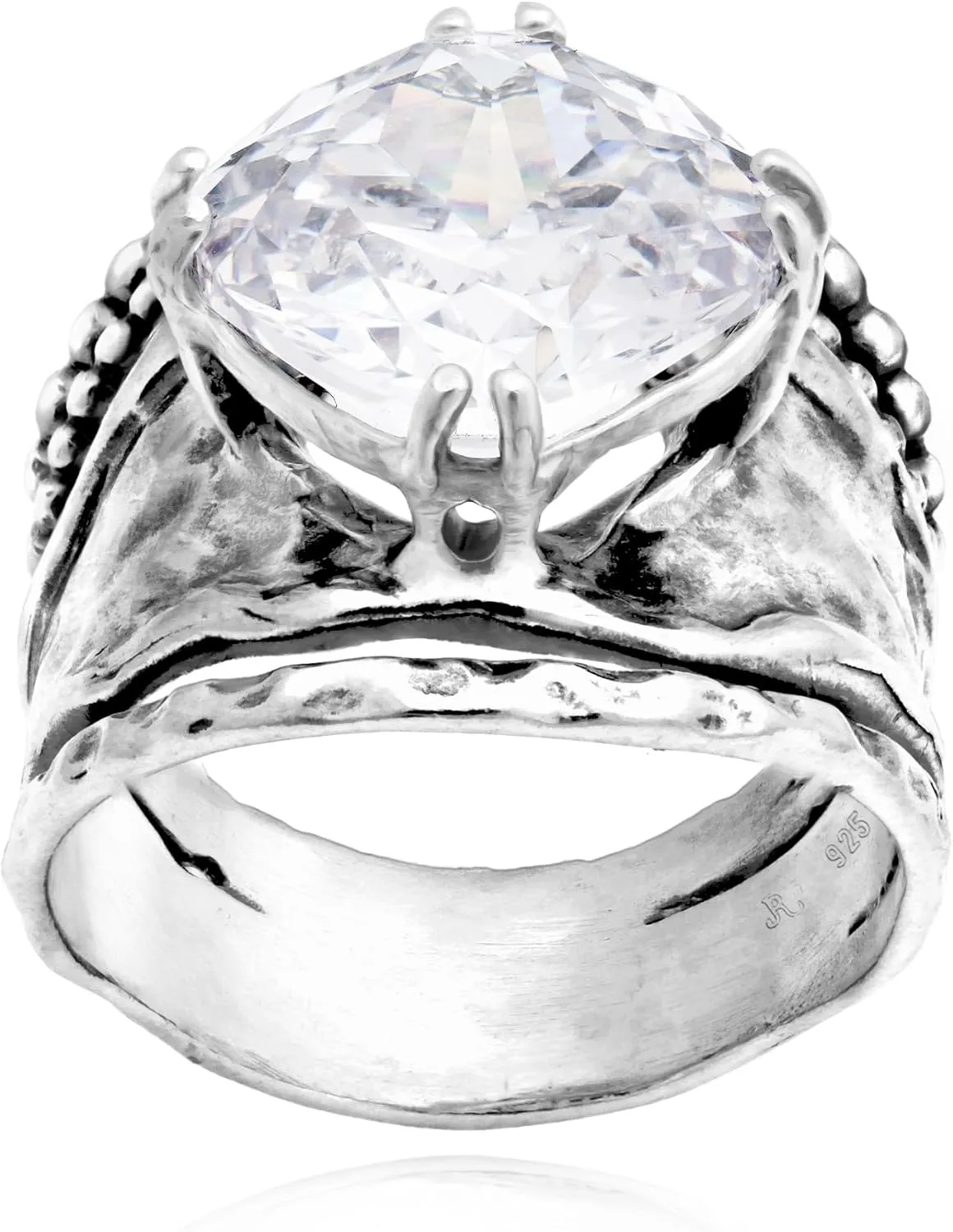 JEAN RACHEL JEWELRY 925 Sterling Silver Ring - Bold with Prong-Set Cubic Zirconia Vintage Design - Hypoallergenic, Lead & Nickel Free - Artisan Handcrafted Statement Rings for Women
