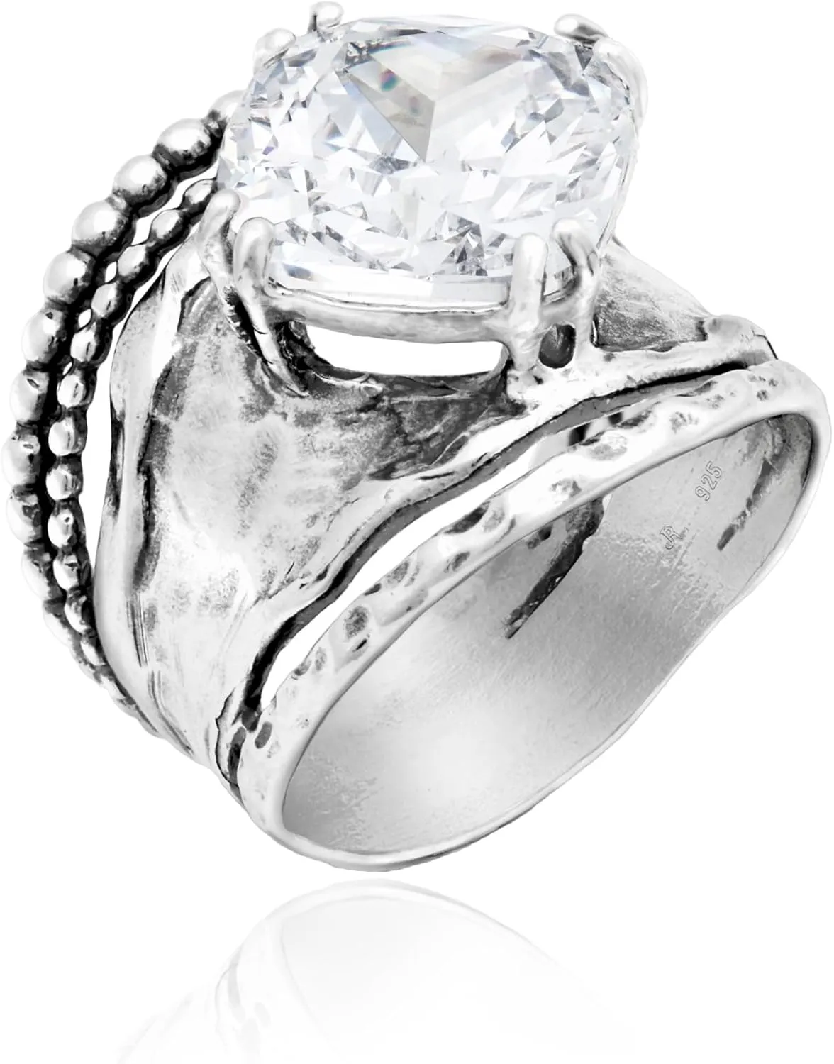 JEAN RACHEL JEWELRY 925 Sterling Silver Ring - Bold with Prong-Set Cubic Zirconia Vintage Design - Hypoallergenic, Lead & Nickel Free - Artisan Handcrafted Statement Rings for Women