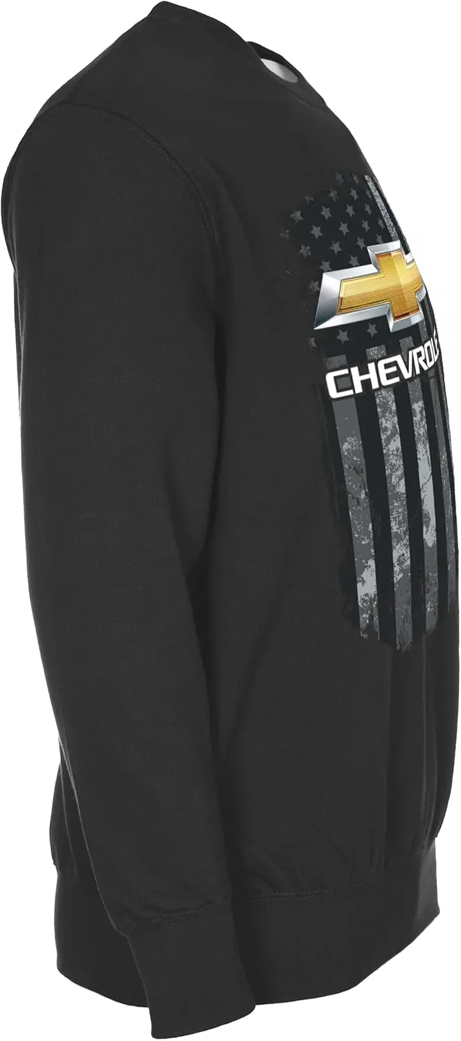 JH DESIGN GROUP Men’s Chevy Bowtie Logo Flag Pullover Crewneck Sweatshirt Sm-3X