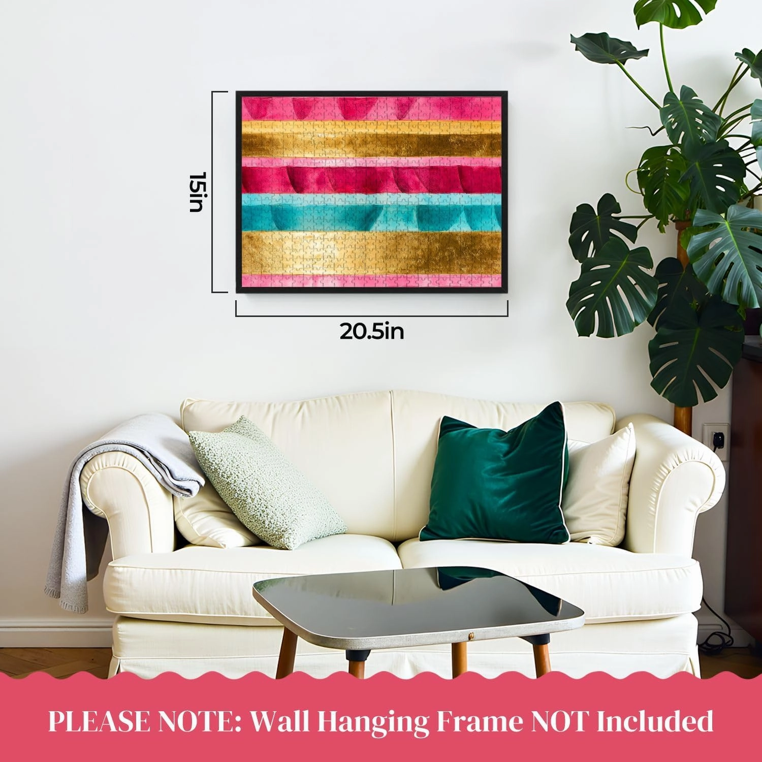 Jigsaw Puzzles Wooden Jigsaw Toy Family Game Wall Decor for Adults Teens,Pink Horizontal Bands Circular Motifs Gold Leaf Texture Hot Gradient